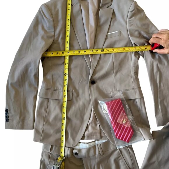 COOFANDY Men's 3-Piece Tuxedo Suit Set Blazer Vest Pants Wedding Beige XS - Picture 7 of 10